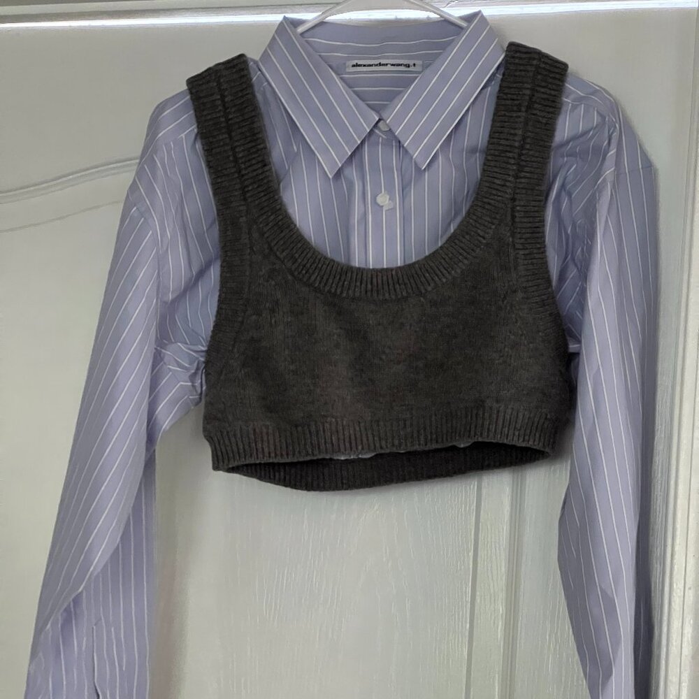 Alexander Wang - Heather Grey Crop Nylon Cami-Top